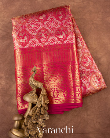 Maharani Pink Heavy Brocade Pure Tissue Kanchipuram Silk Saree
