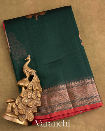 Bottle Green Pure Chanderi Silk Cotton Handloom Saree