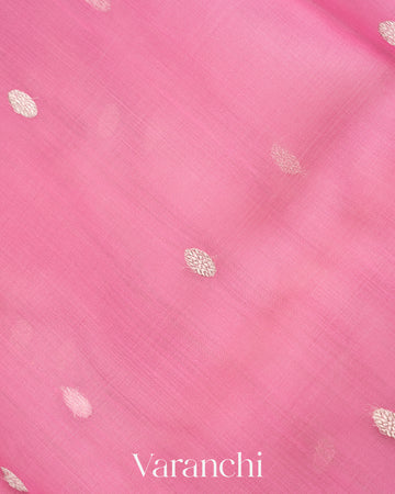 Light Pink Pure Chanderi Kora Silk Handloom Saree