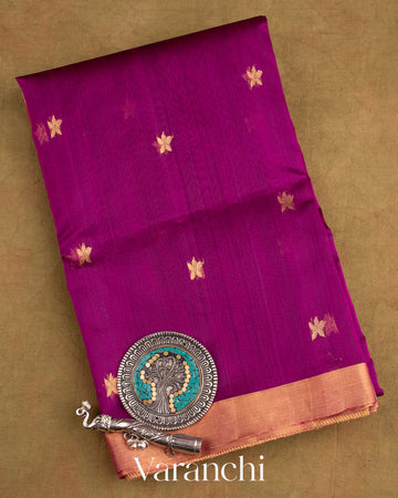 Wine Purple Pure Chanderi Kora Silk Handloom Saree