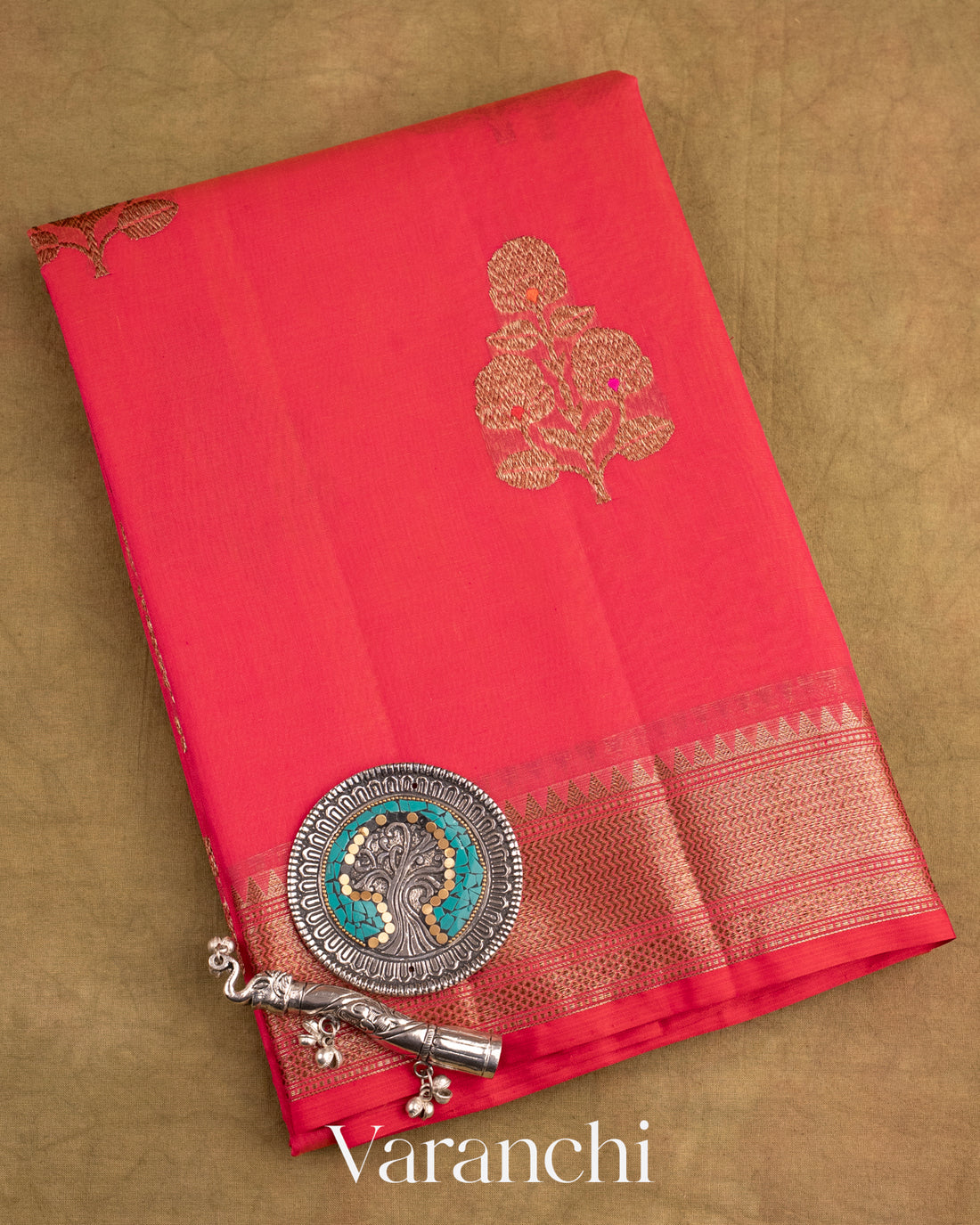Reddish Pink Pure Chanderi Silk Cotton Handloom Saree