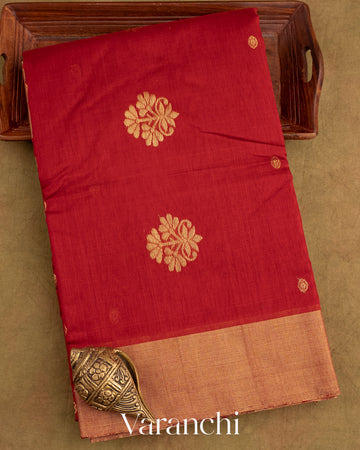 Deep Red Pure Chanderi Silk Cotton Handloom Saree