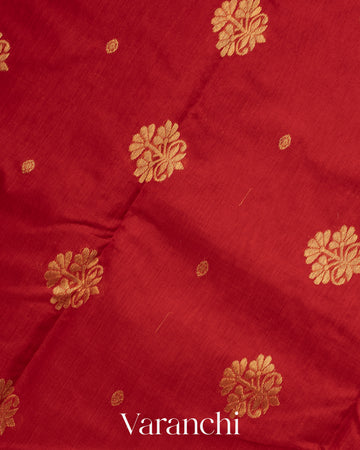 Deep Red Pure Chanderi Silk Cotton Handloom Saree