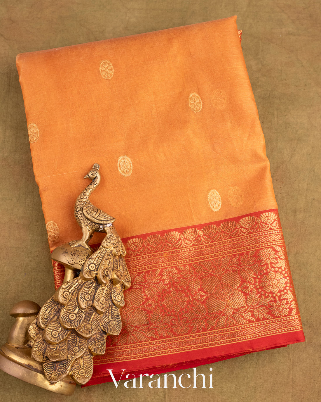 Dusty Orange Pure Chanderi Tissue Silk Handloom Saree