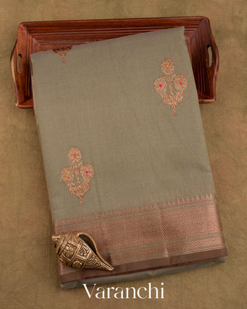 Sage Grey Pure Chanderi Silk Cotton Handloom Saree