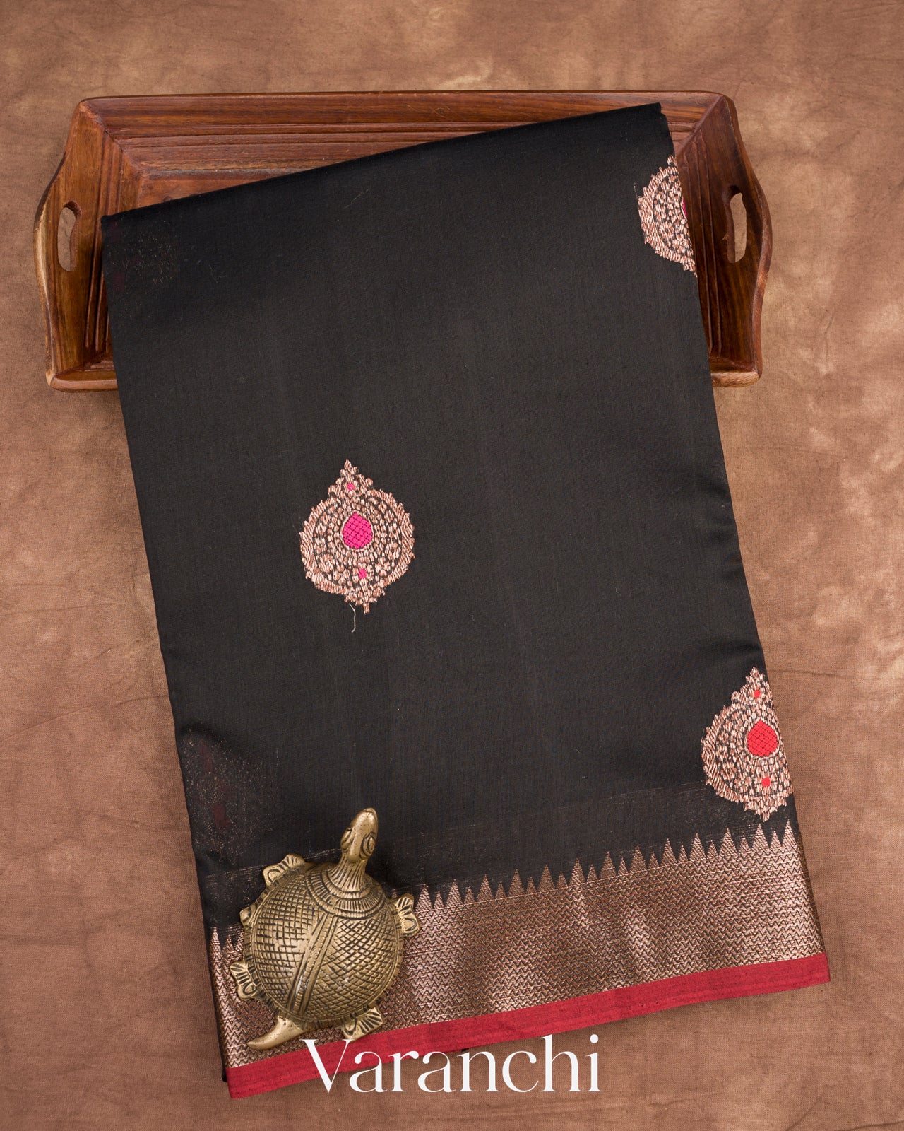 Jet Black Pure Chanderi Silk Cotton Handloom Saree