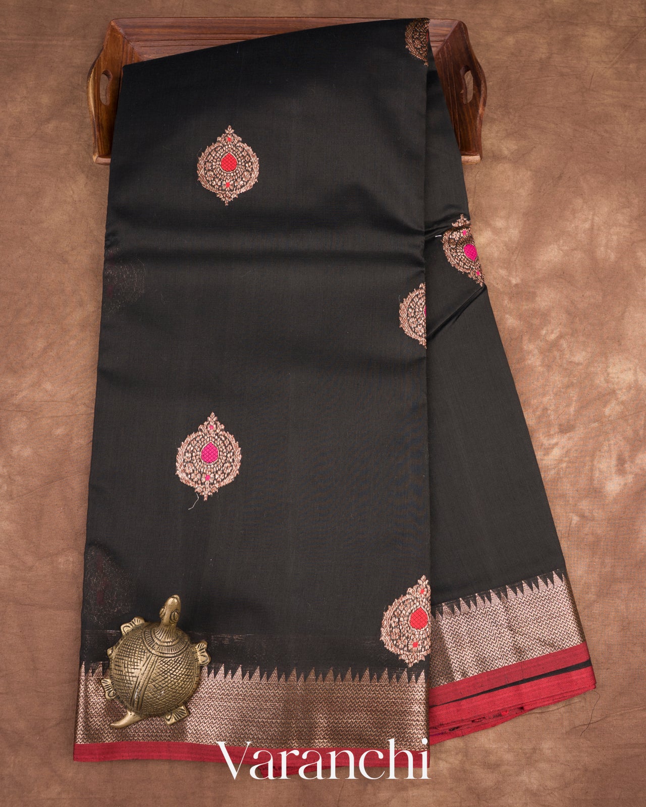 Jet Black Pure Chanderi Silk Cotton Handloom Saree