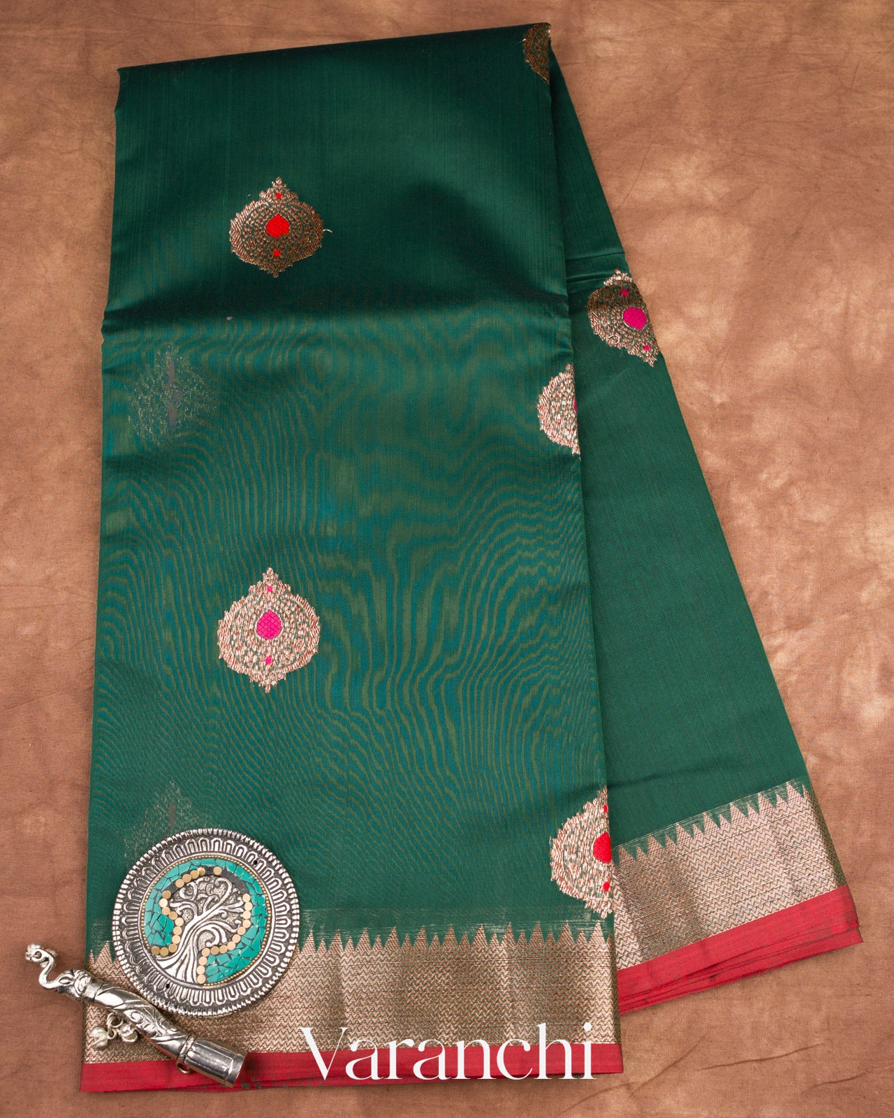 Bottle Green Pure Chanderi Silk Cotton Handloom Saree