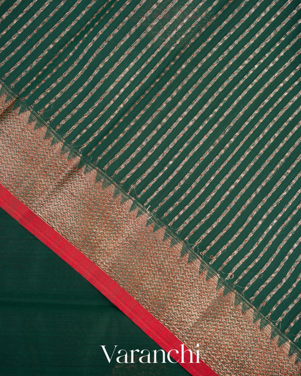 Bottle Green Pure Chanderi Silk Cotton Handloom Saree