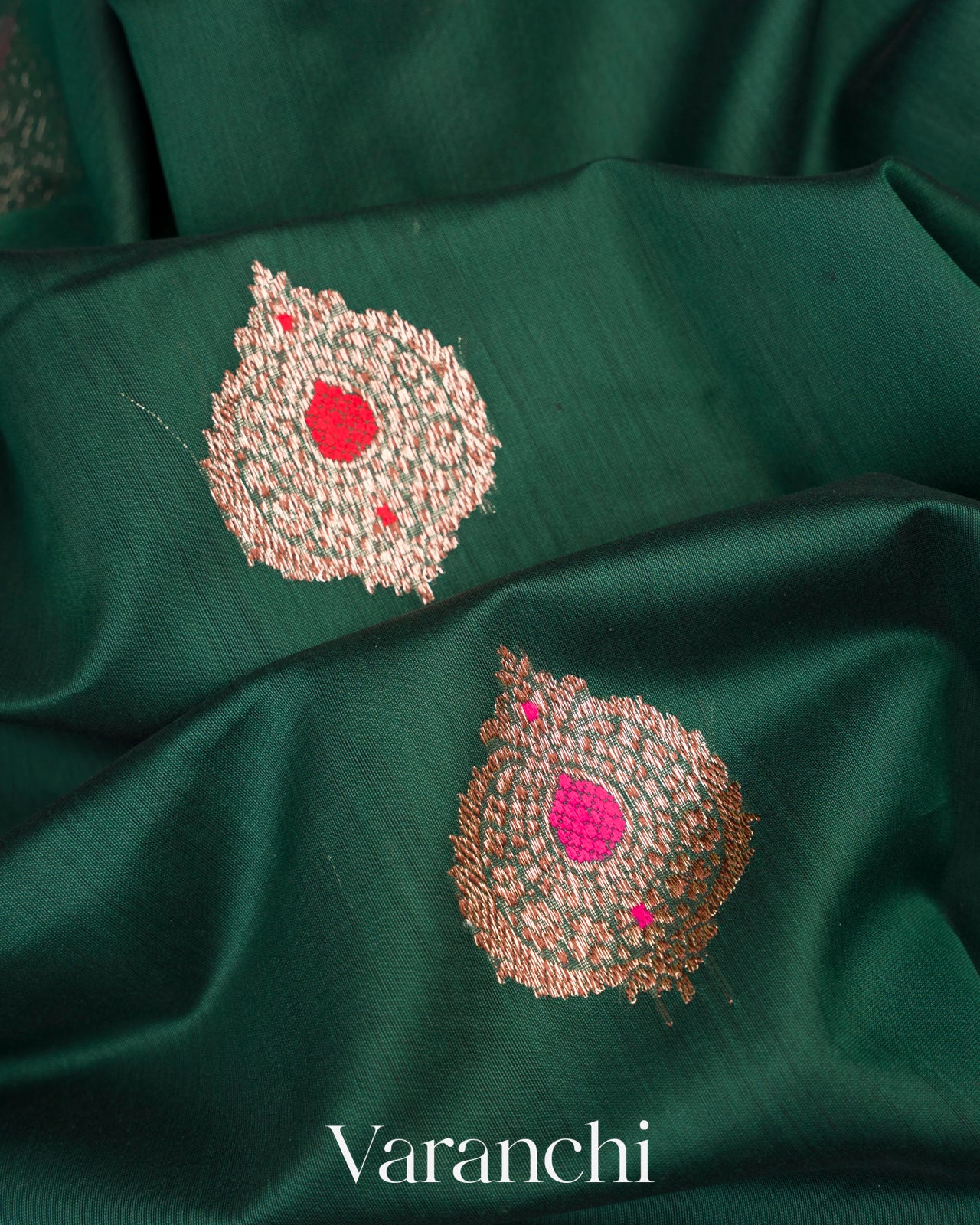 Bottle Green Pure Chanderi Silk Cotton Handloom Saree