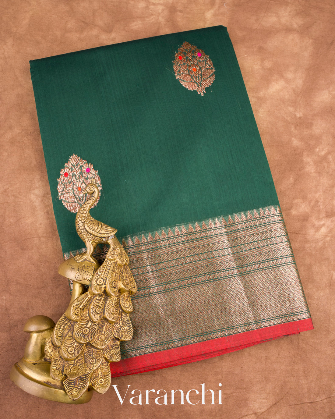 Bottle Green Pure Chanderi Silk Cotton Handloom Saree