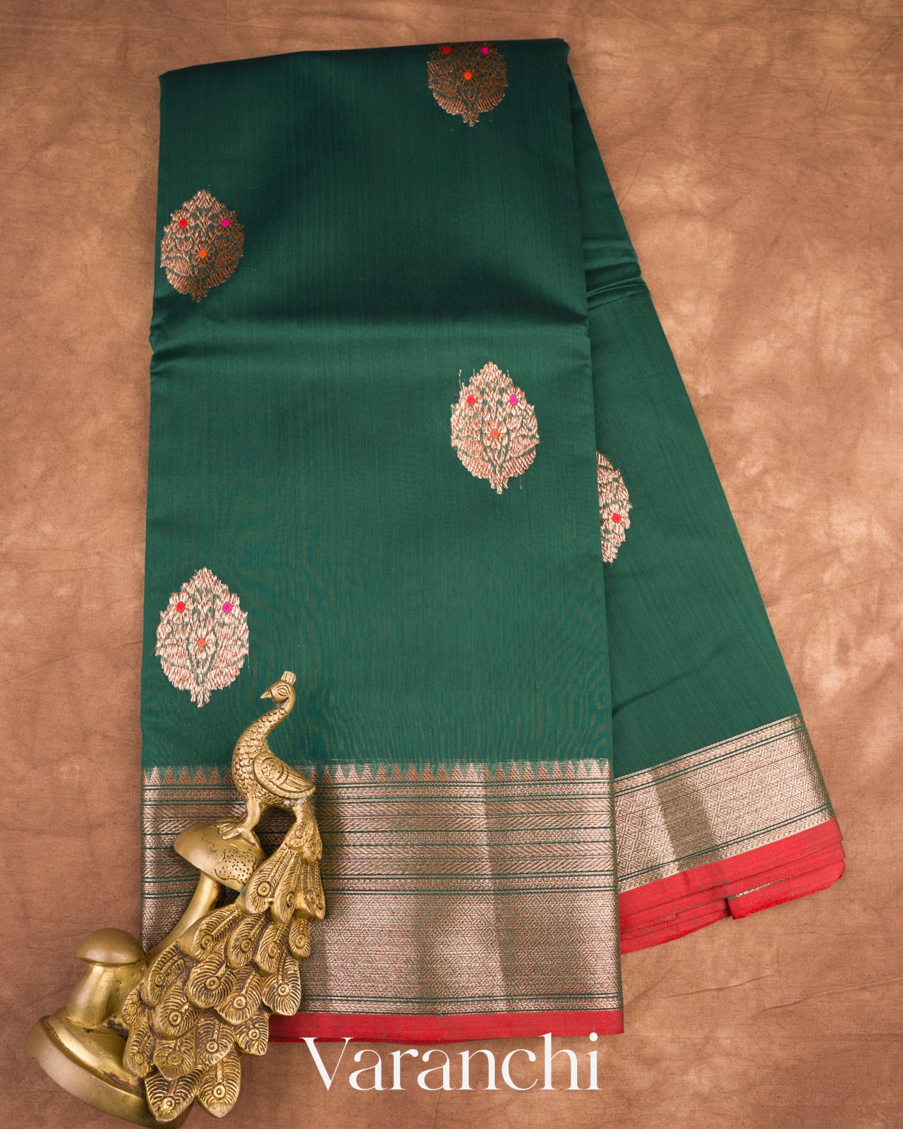 Bottle Green Pure Chanderi Silk Cotton Handloom Saree
