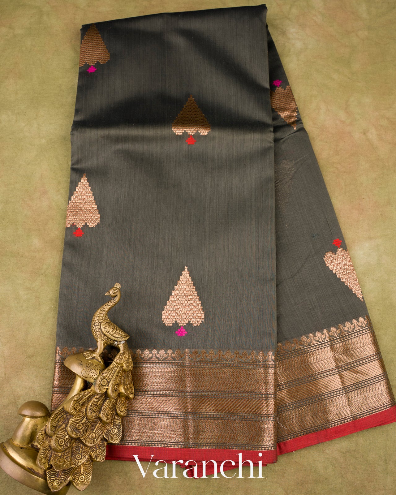 Elephant Grey Chanderi Silk Cotton Handloom Saree