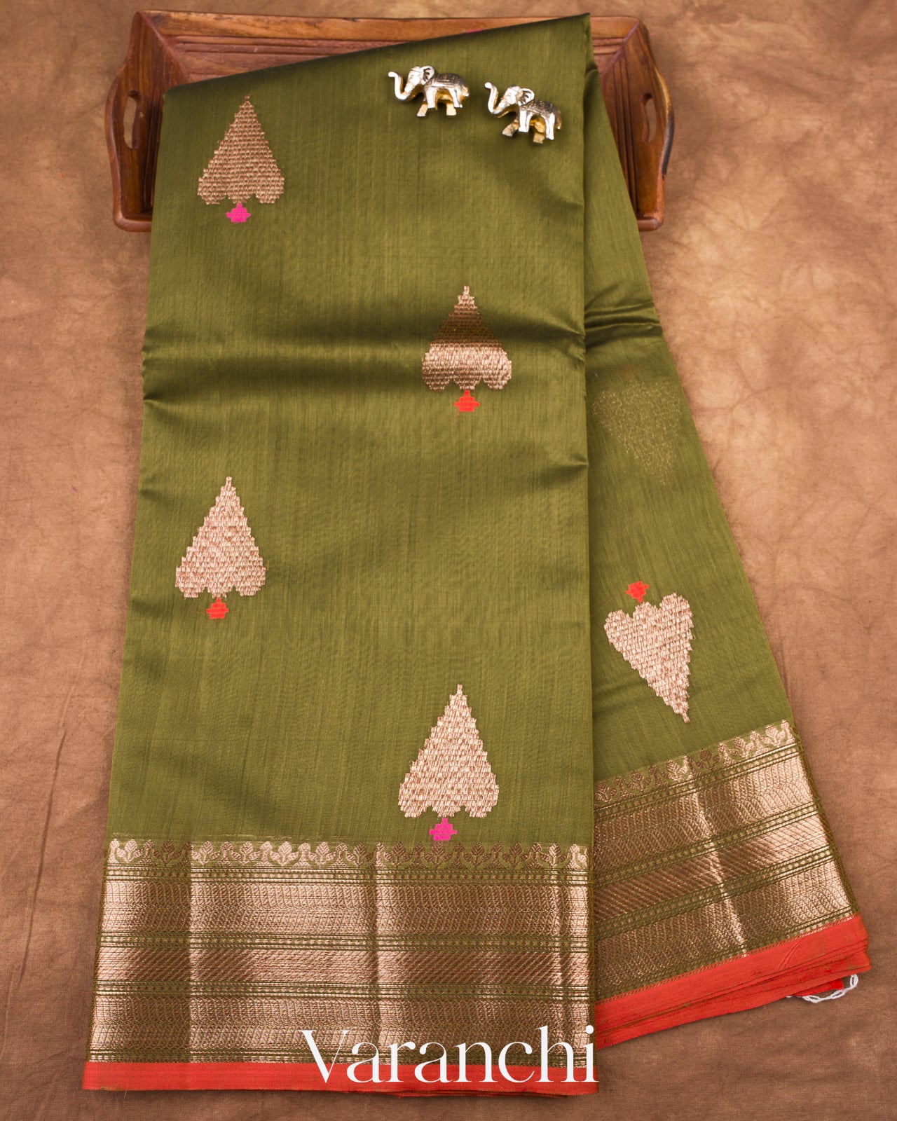 Dark Mehendi Pure Chanderi Silk Cotton Handloom Saree