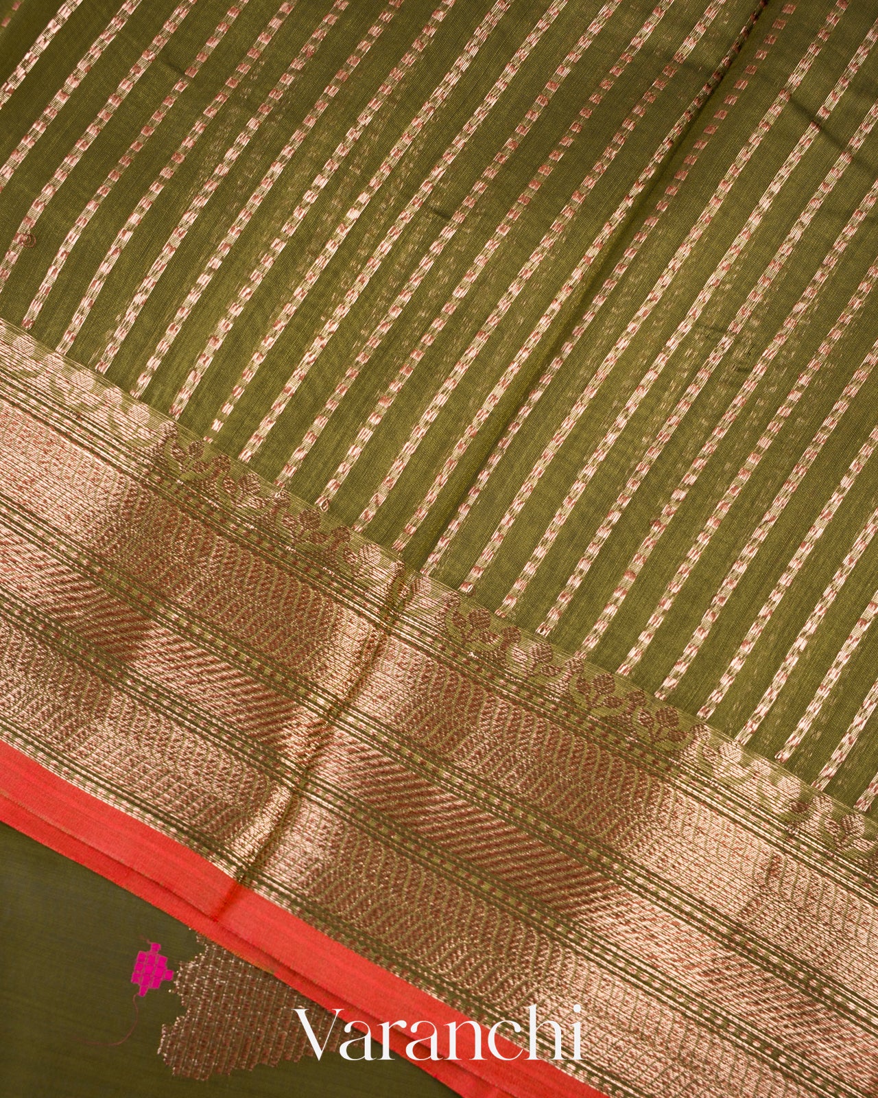 Dark Mehendi Pure Chanderi Silk Cotton Handloom Saree