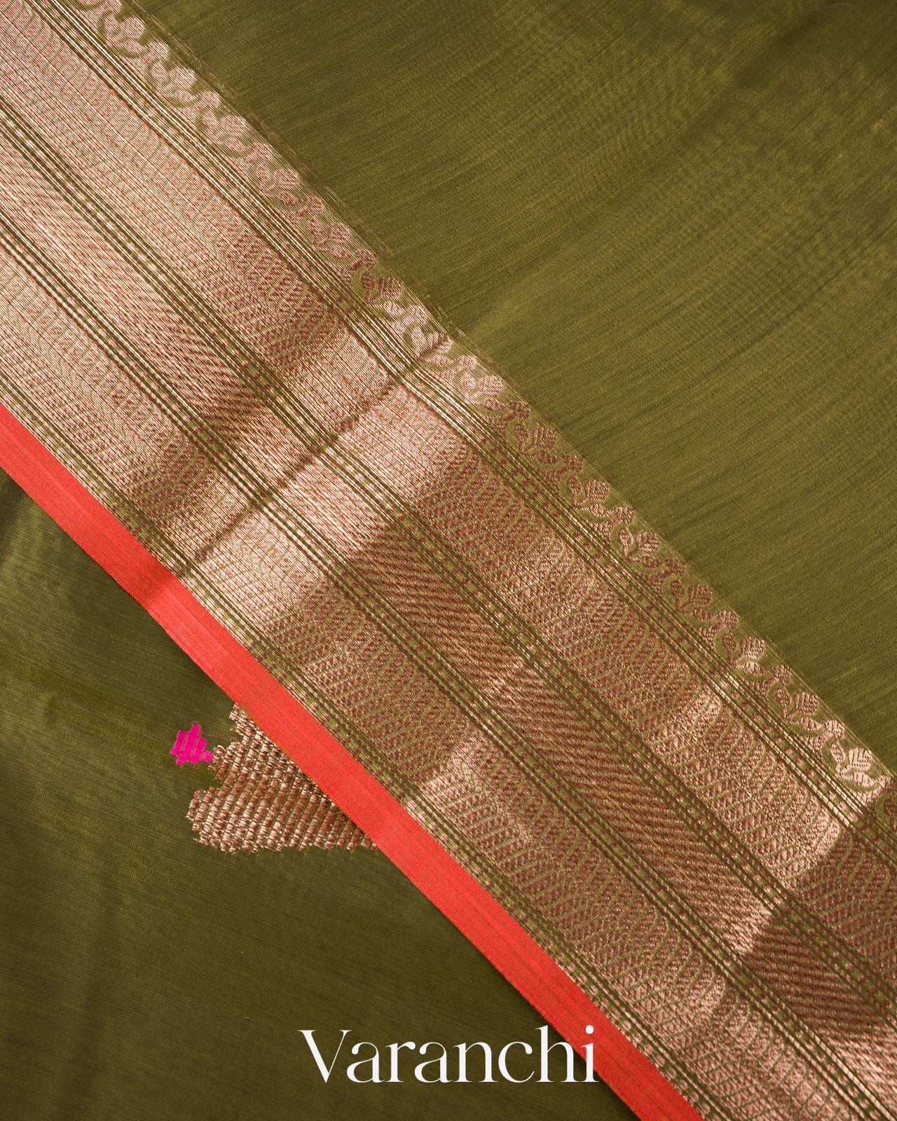 Dark Mehendi Pure Chanderi Silk Cotton Handloom Saree