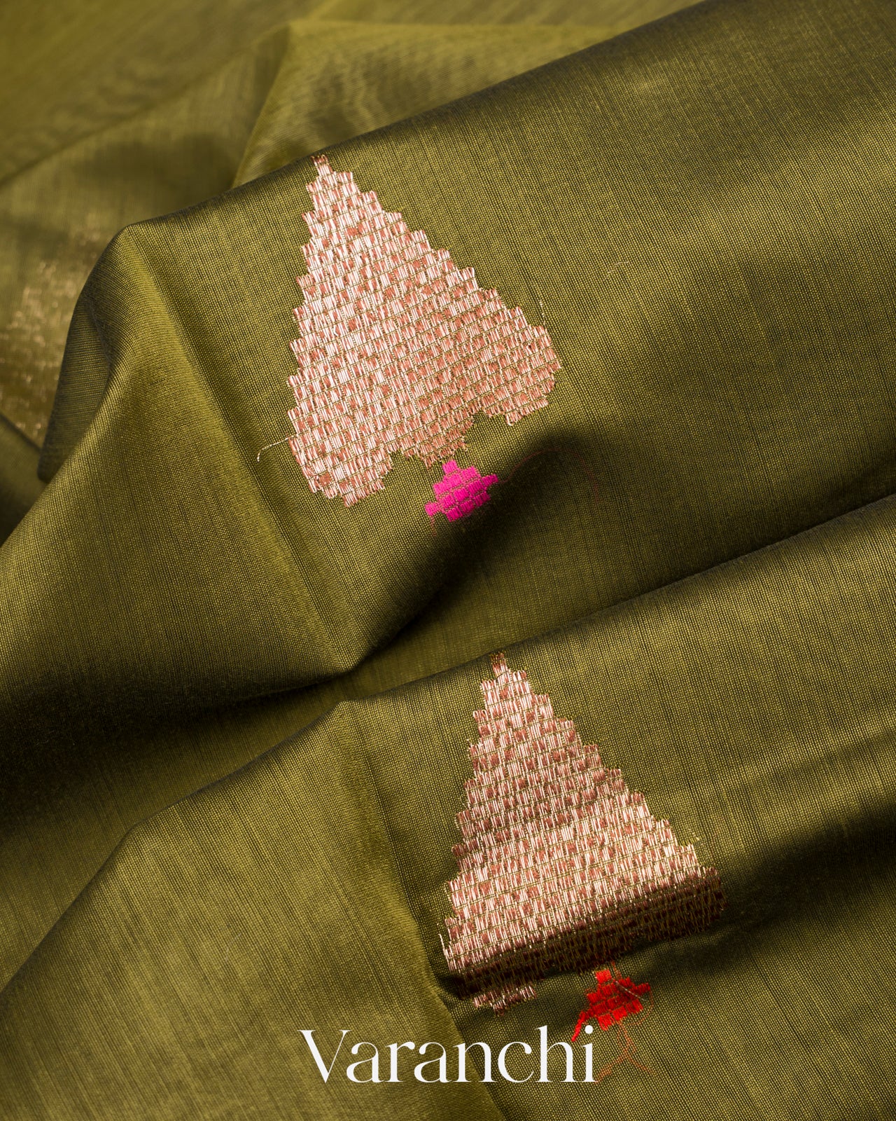 Dark Mehendi Pure Chanderi Silk Cotton Handloom Saree