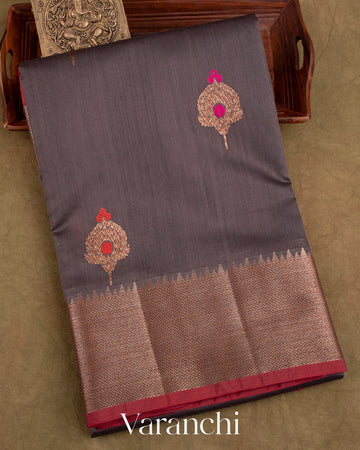 Charcoal Grey Pure Chanderi Silk Cotton Handloom Saree