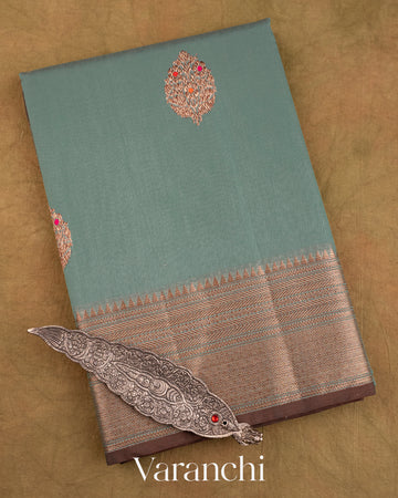 Blue Grey Pure Chanderi Silk Cotton Handloom Saree