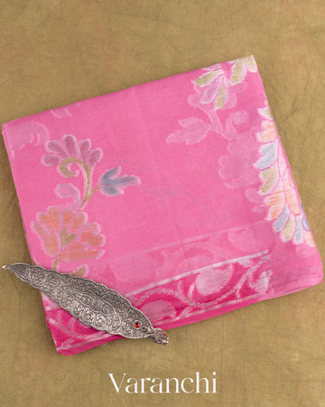 Rose Pink Floral Jaal Pure Chiffon Silk Saree