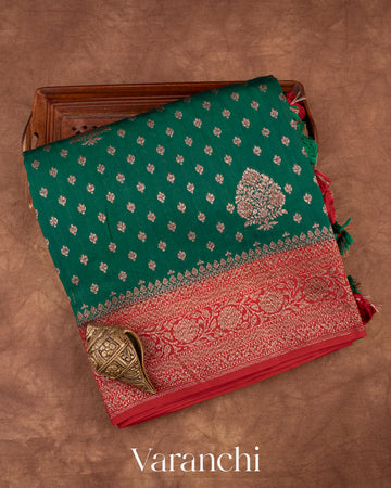 Forest Green Pure Chiniya Silk Handloom Saree