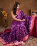 Purple Floral Brocade Pure Chiniya Silk Saree