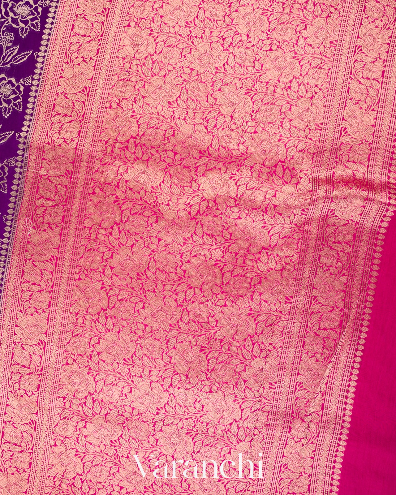 Purple Floral Brocade Pure Chiniya Silk Saree