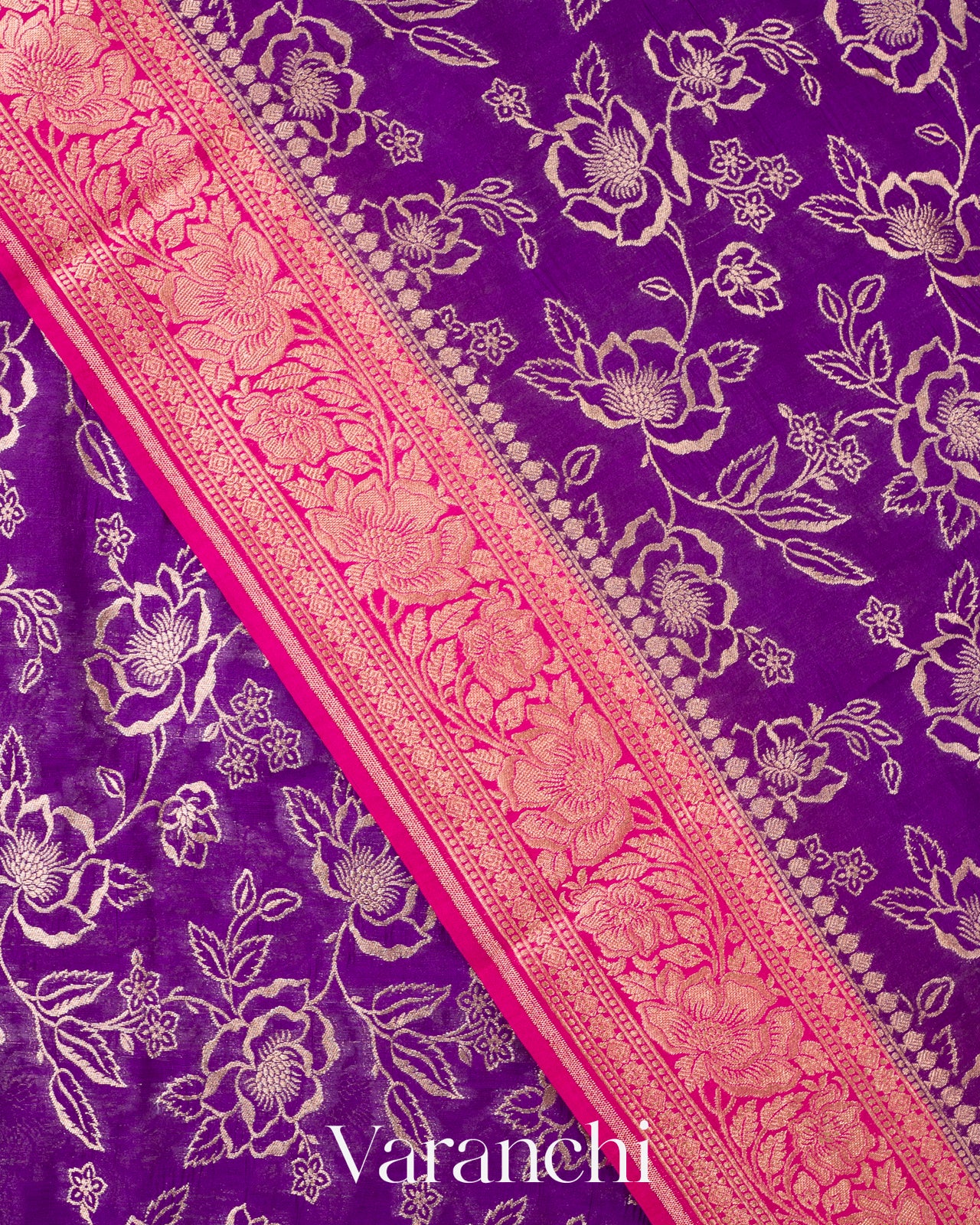 Purple Floral Brocade Pure Chiniya Silk Saree