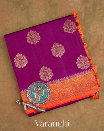 Magenta Purple Pure Chiniya Silk Handloom Saree