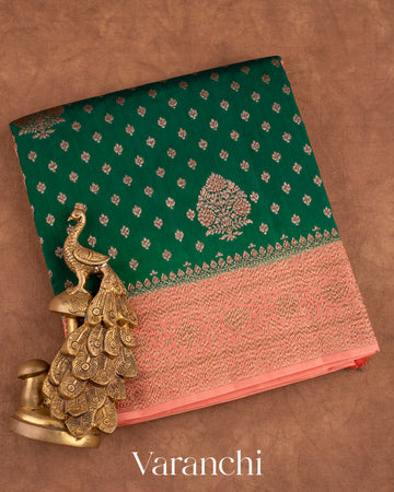 Bottle Green Pure Chiniya Silk Handloom Saree