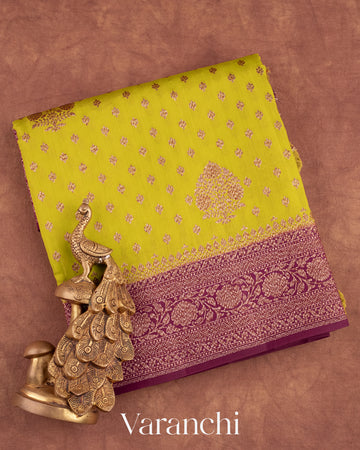 Lemon Green Pure Chiniya Silk Saree