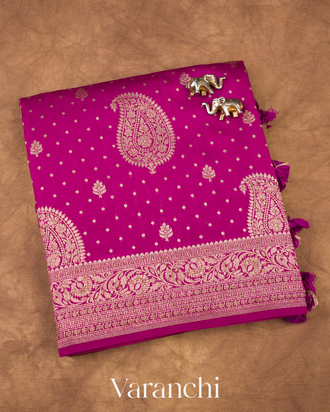 Magenta Pink Pure Chiniya Silk Handloom Saree