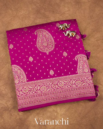 Magenta Pink Pure Chiniya Silk Handloom Saree
