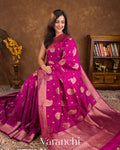 Magenta Pink Pure Chiniya Silk Handloom Saree