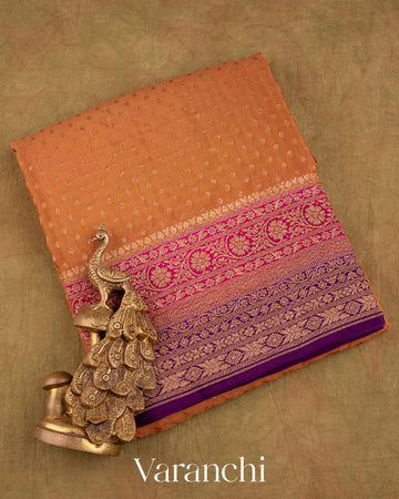 Mustard Orange Pure Crepe Silk Handloom Saree