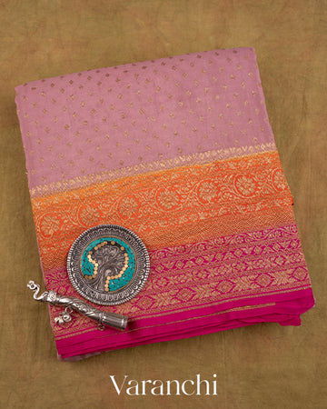 Onion Pink Pure Crepe Silk Handloom Saree