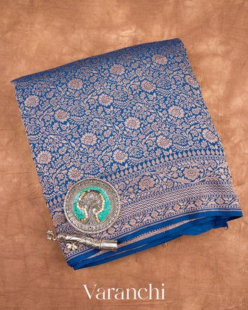 Ink Blue Heavy Brocade Pure Crepe Silk Handloom Saree