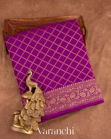 Purple Pure Crepe Silk Handloom Saree