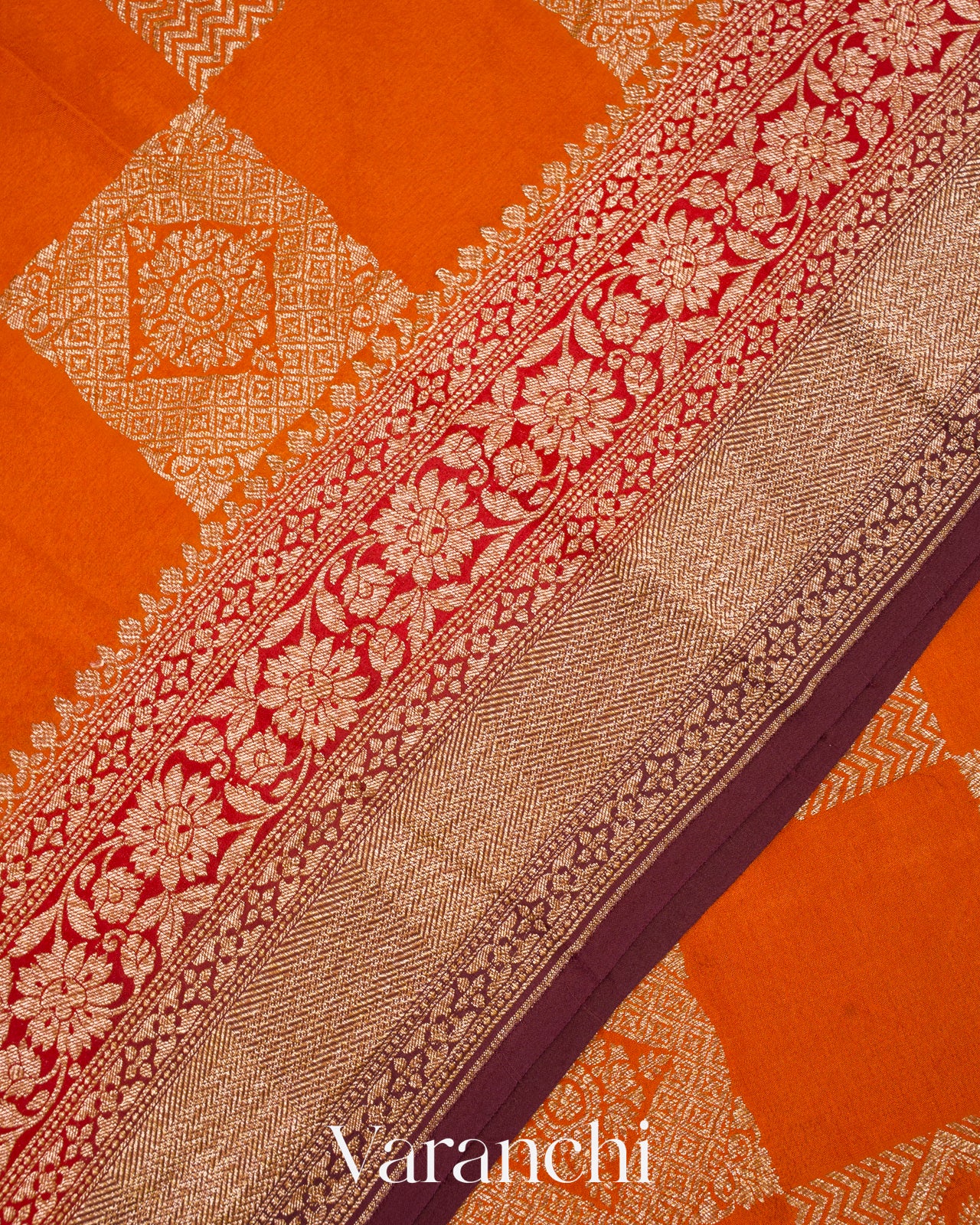 Burnt Orange Pure Crepe Silk Handloom Saree
