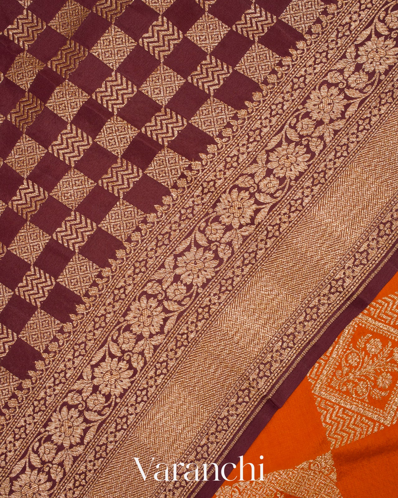 Burnt Orange Pure Crepe Silk Handloom Saree