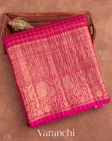 Rani Pink Pure Crush Kora Silk Saree