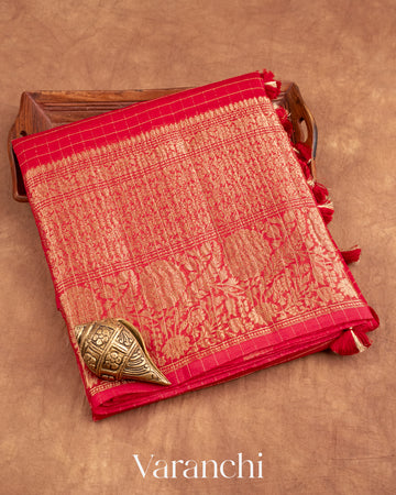Red Pure Crush Kora Silk Saree