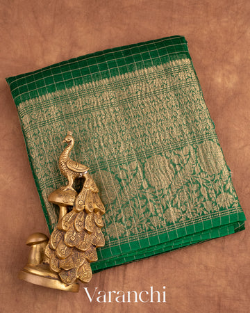 Dark Green Pure Crush Kora Silk Saree