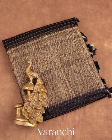 Black Pure Crush Kora Silk Saree