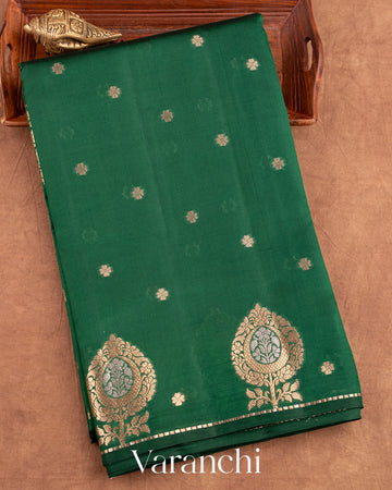 Bottle Green Pure Dupion Silk Saree