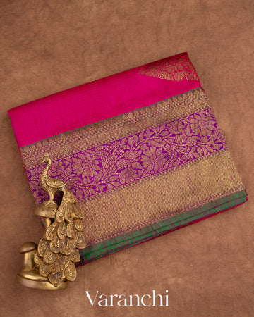 Rani Pink Pure Dupion Silk Handloom Saree