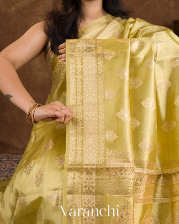 Lemon Yellow Pure Dupion Silk Saree