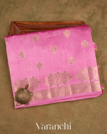 Lotus Pink Pure Dupion Silk Saree