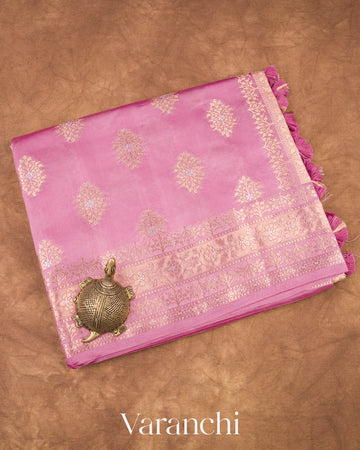 Rose Pink Pure Dupion Silk Saree