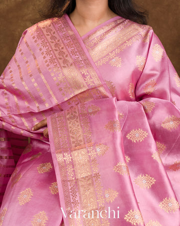 Rose Pink Pure Dupion Silk Saree